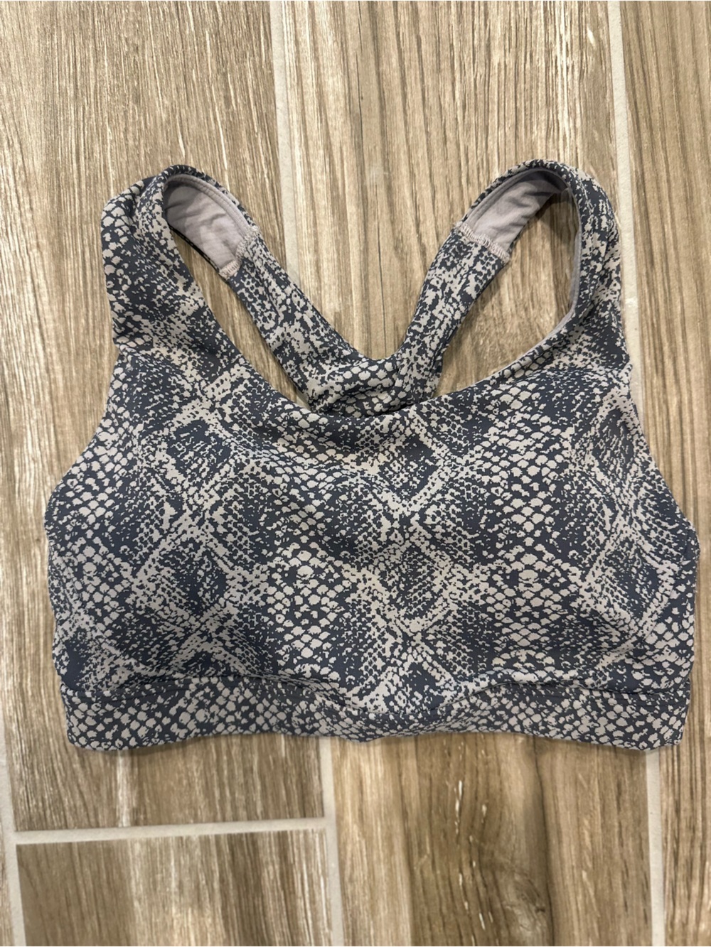 Athleta Grey and Cream Snake-Print High Support Sports Bra
